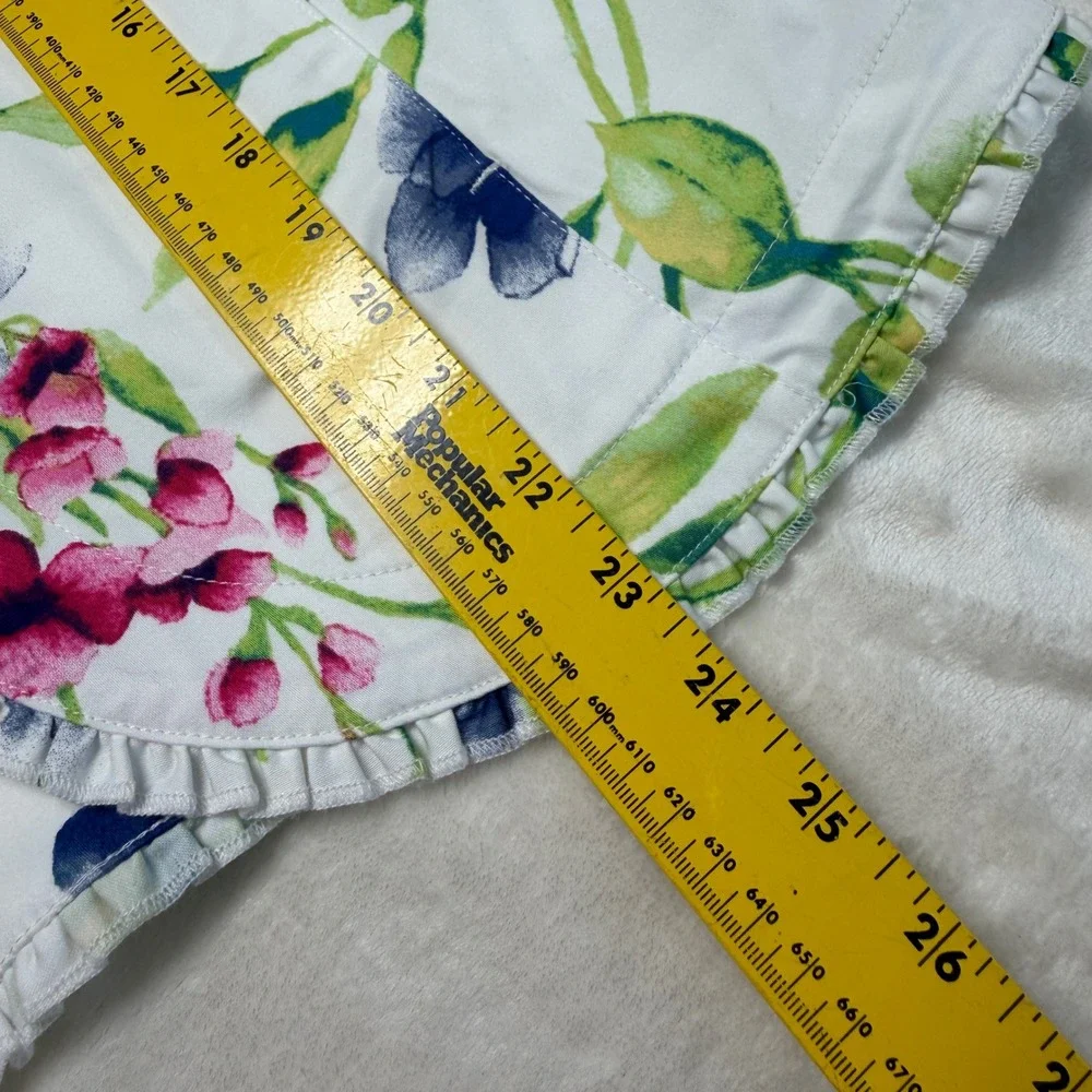 Chicos Size‎ 1 M Floral Ruffle Trim Open Front Jacket White Blue Pink Green